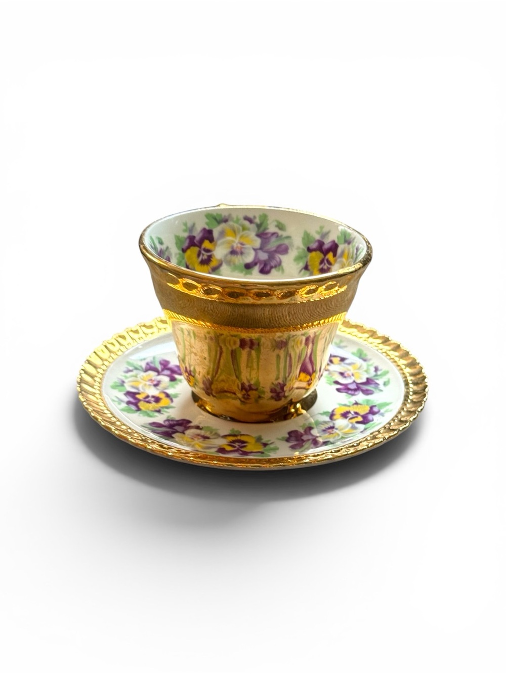 Gold Floral Porcelain Teacup and Saucer - Picture 4 of 8